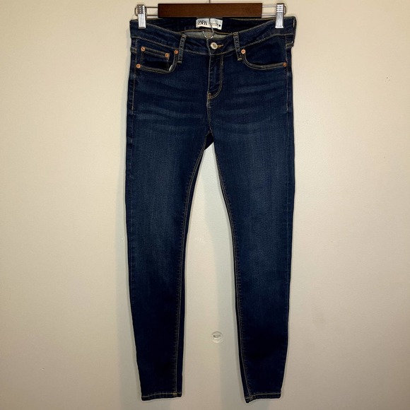 ZARA Womens Mid Rise Skinny Jeans Dark Wash Denim Size 6 - Picture 1 of 5